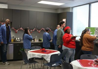 Folks lined up for fajitas and fixin's